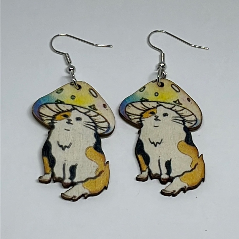 Earrings Cat Mushroom Hat